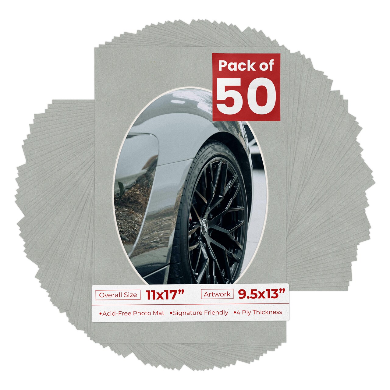 Light Grey Suede Mat Board for 11x17 Frames - Oval Opening for 9.5x13 Photos